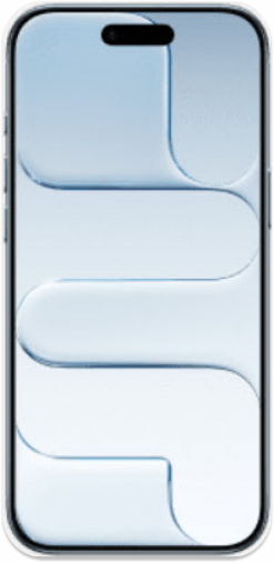 Ein Smartphone mit einem schwarzen Rahmen, auf dessen Bildschirm ein buntes abstraktes Hintergrundbild zu sehen ist, von vorne betrachtet.