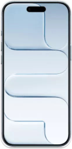 Ein Smartphone mit einem schwarzen Rahmen, auf dessen Bildschirm ein buntes abstraktes Hintergrundbild zu sehen ist, von vorne betrachtet.