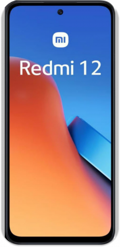 Ein Smartphone mit einem schwarzen Rahmen, auf dessen Bildschirm ein buntes abstraktes Hintergrundbild zu sehen ist, von vorne betrachtet.