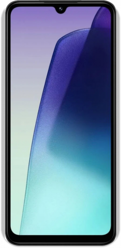 Ein Smartphone mit einem schwarzen Rahmen, auf dessen Bildschirm ein buntes abstraktes Hintergrundbild zu sehen ist, von vorne betrachtet.
