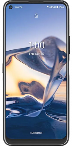 Ein Nokia 8 V Smartphone mit einem schwarzen Rahmen, auf dessen Bildschirm ein buntes abstraktes Hintergrundbild zu sehen ist.